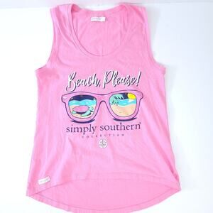 Simply Southern Beach Please Oversized Tank Top Small Pink Sleeveless Casual